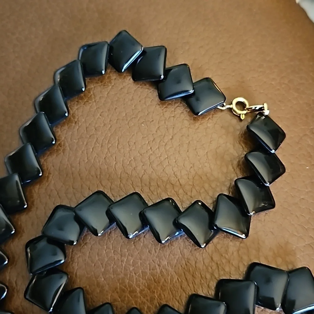 VTG TRIFARI Black Square Acrylic Beaded Collar Necklace